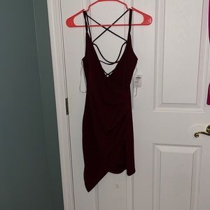 Burgundy Asymmetrical Mini Dress